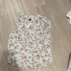 Ann Taylor Floral Ruffle Blouse - Cream and Brown